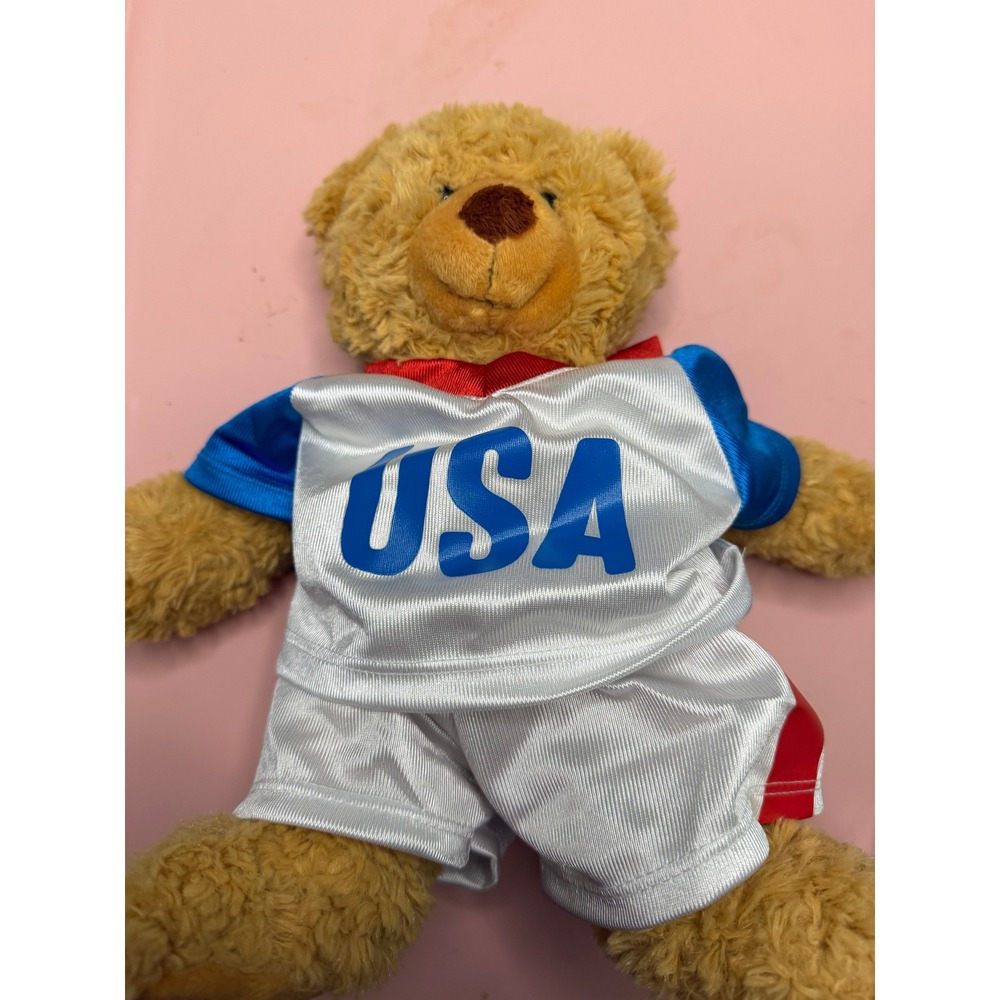 Tan Plush Teddy Bear Team USA‎ Athletic Uniform Jersey Shorts 9 Inch Stuffed Toy